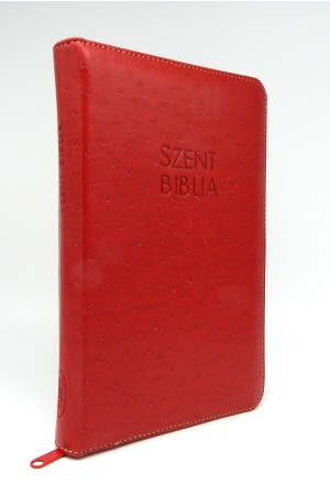 Közepes Biblia - Piros Strucc Mintás - Cipzárral - Regiszterrel